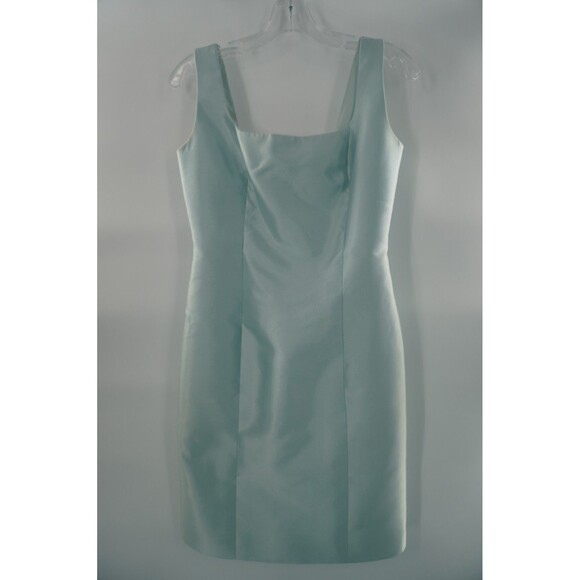 Melinda Eng Light Blue Silk Sheath Dress Sleeveless Square Neck Formal Dress - Picture 1 of 11